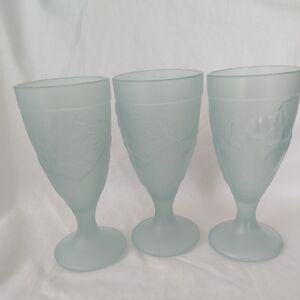 Vtg Luminarc Satin Blue Goblets x 3 Ice Cream Glasses France Raised Fruit Soda